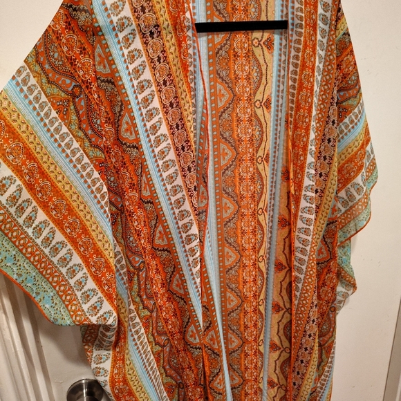 Democracy Colorful Stripe Chiffon Kimono Cardigan Cover Up Sz M Beach Festival - Picture 4 of 7